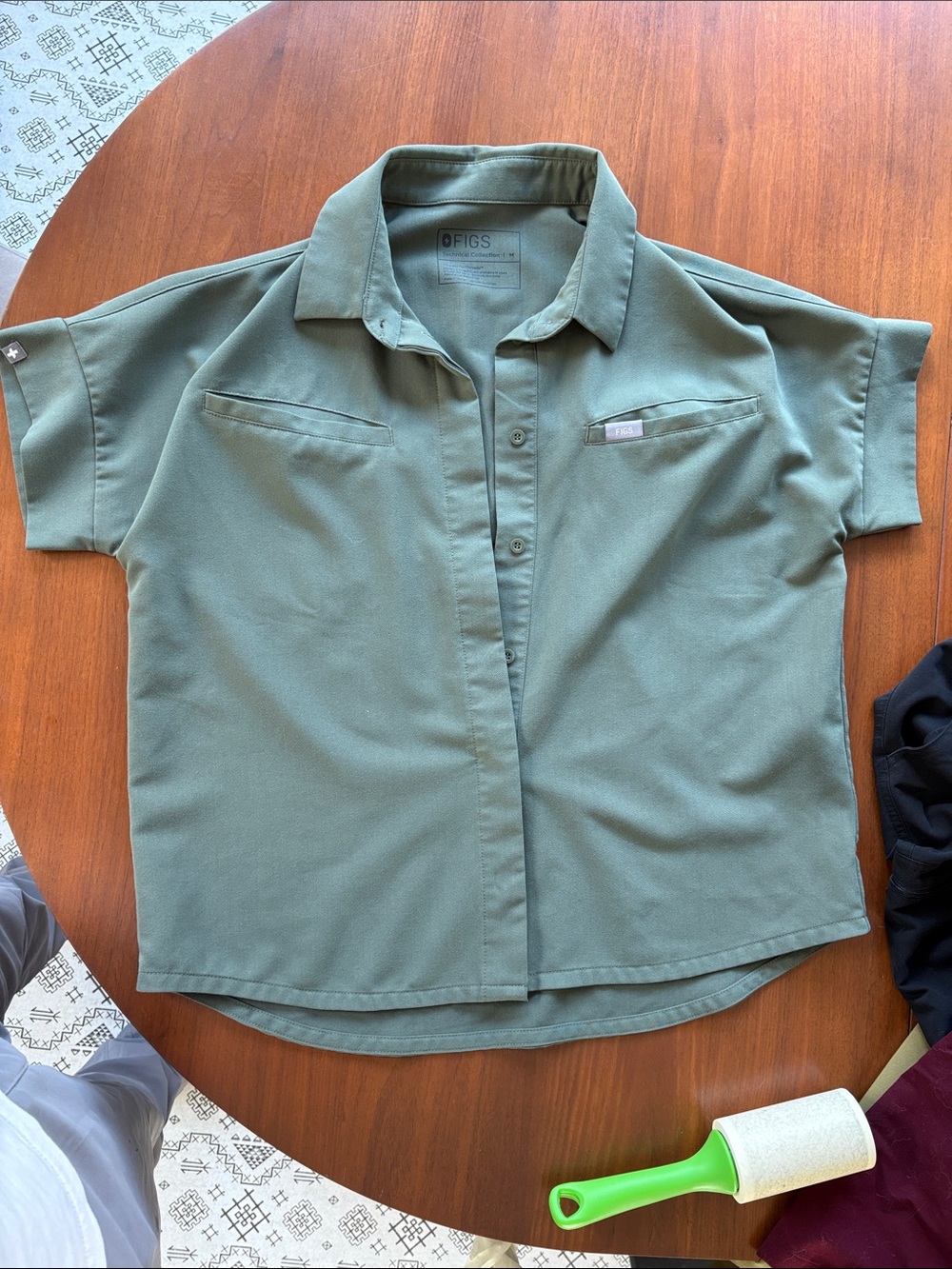 Figs Short-Sleeve Olive Green Button-Up Scrub Top